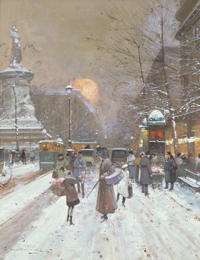 Scène de neige parisienne - Eugene Galien Laloue